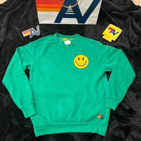Aviator Nation Tops - - - NWT Aviator  Nation Smiley Relaxed 2 Crew Sweatshirt Kelly Green Small